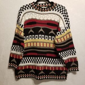 Vintage TRIMMINGS XL Sweater Mixed Media Holiday Christmas Retro Party Classic